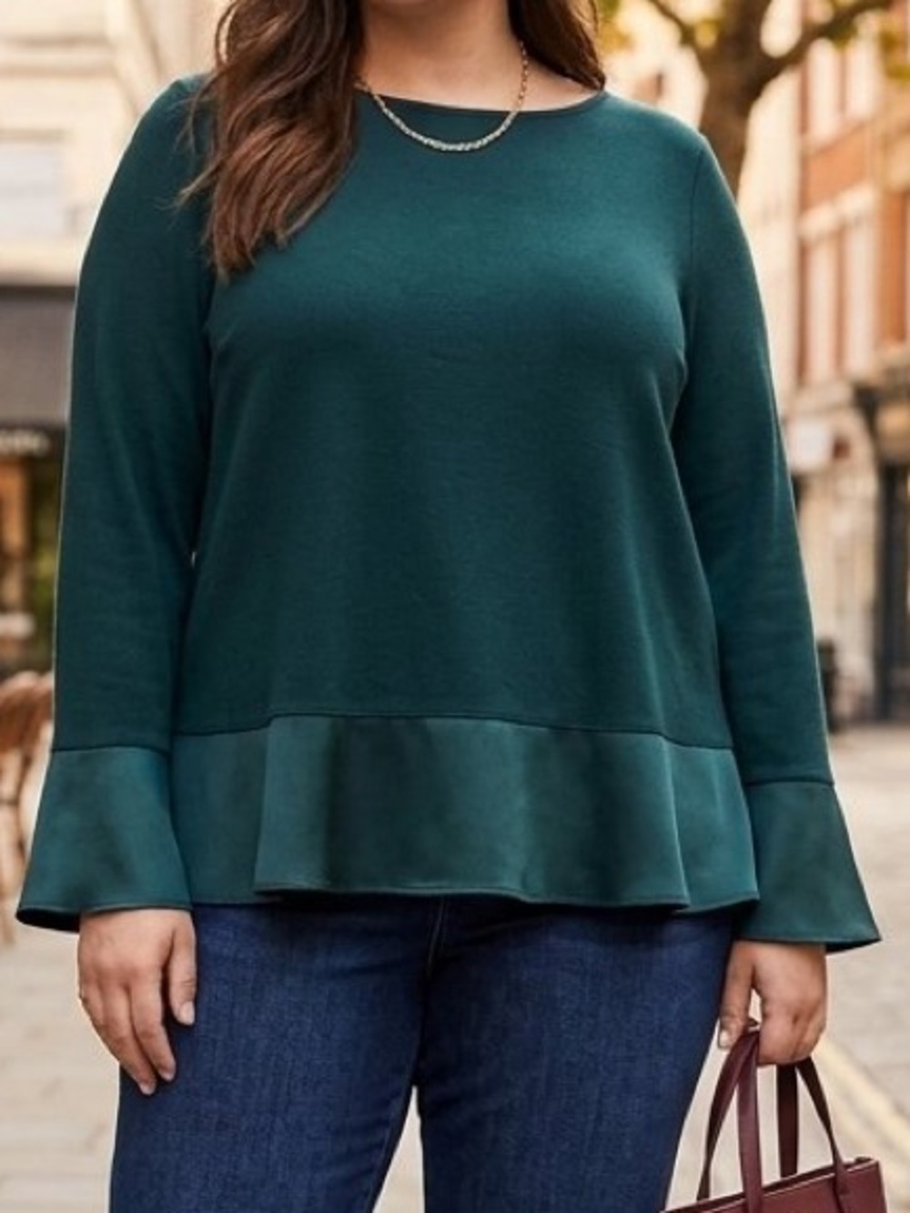 Ann Taylor Teal Green Milano Knit Peplum Sweater XL